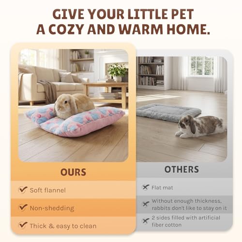 16.5 X 18in Removable and Washable Soft Rabbit Bed, Thickened and Softer Bunny Bed, Double-Sided Plush Rabbit Beds,Rabbits Concave Bed,Small Beds for Animals Indoor - color: Pink - Star