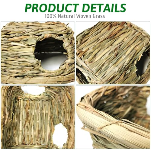 PINVNBY Guinea Pig Grass House Bunny Hay Hideout Tunnel Small Pet Straw Hut with Chew Toys for Bunny Hamster Rat Chinchilla Hedgehog Gerbil (Ball at Random)