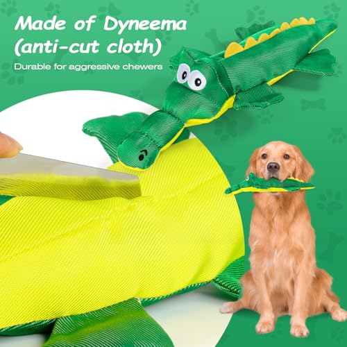 Sedioso Dog Plush Toy for Aggressive Chewer, Though Large Stuffed Animal Dog Toys, Upgrade 10 Times Durablities Dyneema Dogs Squeaky Toy, Big Dogs Toys for Small, Medium, Large Breed(Crocodile)