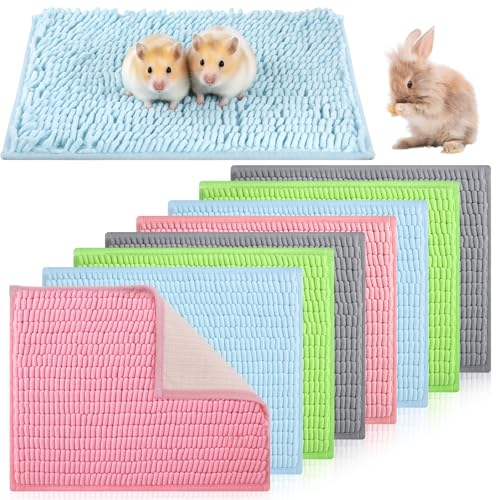 SHENLIU 8Pcs Guinea Pig Cage Liner 16x12 Inch Rabbit Cage Liner Bedding Reusable Guinea Pig Mat Pad Washable Training Pad Animal Sleeping Bedding Mat for Small Animals, Bunny (Gray, Green, Pink, Blue)