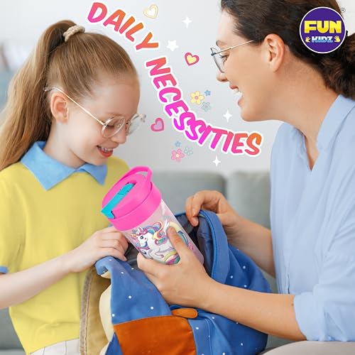 17oz Unicorn Kids Water Bottle, Total My Style Toddler Spout Cover and Carry Handle Design Lid Leak Proof BPA free Cup for Girls Ages 3+ Dishwasher Safe for Sports School Travel with Silicon Straw