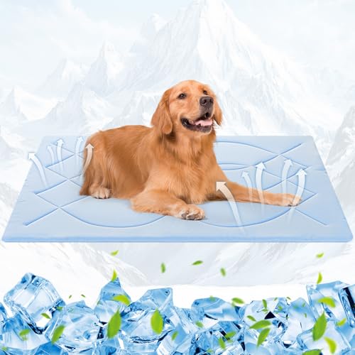 Q-Max>0.4 Dog Cooling Mat (Cool&Warm), 48''×28'', L, Blue+Grey | Double-Sided Self-Cooling Mat for Dog, Pet Cool Pads for Summer, Crate, Kennel, Machine Washable, Cat Cool Bed, Non-Gel - color: Rectangle-Blue+Grey, size: L