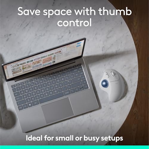 Logitech Ergo M575S Wireless Bluetooth Trackball Mouse- Off-White Blue Ball | Easy thumb control, precise and smooth tracking, Bluetooth and includes Logi Bolt USB receiver, PC Mac compatible - color: White + Blue Ball