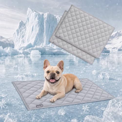 JoyBlooms Cooling Mat for Dogs 2Pack Cooling Pad for Dogs Pad Crate Pad with Elastic Strap,Q-Max 0.46 Cool Anti-Slip Breathable Thin Lightweight Portable Washable Kennel Mats Grey 29" x 21" (Medium) - color: Grey, size: 29" x 21" (Medium)