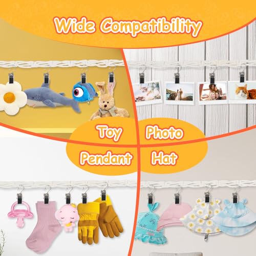 Munzong 80" Beige Hanging Stuffed Animal Storage Chain with 20 Metal Clips | Cotton Stuffed Animal Display Holder Plush Qrganizer for Nursery Room Corner Wall Decor Play Room - color: Beige, size: 1 Pack