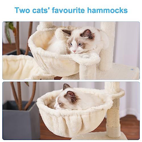 Hey-brother Cat Tree Tower with Large Bed, Hammocks, Scratcher, MPJ006SM | 35.4 Inches Cat House with Cozy Condo, Sisal Scratching Posts for Indoor Cats, Beige - color: Beige, size: 35.4 inch