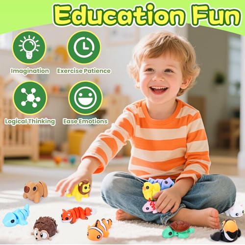 Mini 3D Printed Animals, 30 Piece Articulated Fidget Toy Set | Mini articulated PLA animal figures for desk pets, classroom prizes, party favors, gift bags, collecting, and fidget play - color: 30pcs
