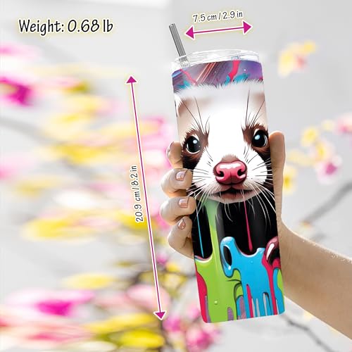 20 oz Insulated Double Wall Stainless Steel Tumbler with Spill Proof Lid and Reusable Straw, Water Bottle Coffee Cup Travel Mug, Pet Lover Mustela Mustelid Ferret (Ferret3) - color: Ferret3