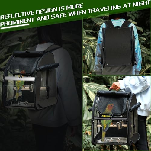 Bird Carrier Bag with Indestructible Stainless Steel Mesh, Bird Travel Cage with Stand, Easy to Clean Backpack for Parrot, Portable Bird Travel Bag, Black - color: Black