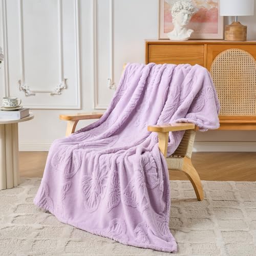Lavender Butterfly Plush Throw Blanket 50 x 60 Inch, Soft Fuzzy Fleece, Cozy Decorative Blanket for Couch, Sofa, Bed and Bedroom - color: Butterfly-purple, size: throw(50x60)