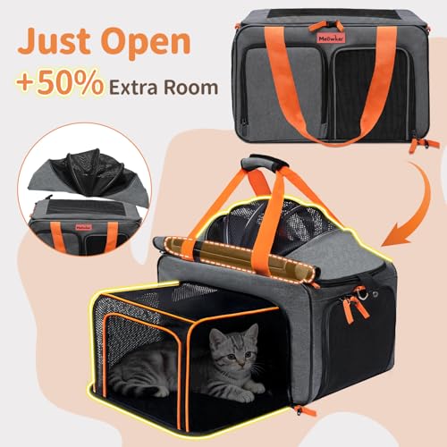 Soft Sided Cat Pet Dog Carrier, Large Airline Approved Travel Bag | Top Loading Breathable Mesh, Foldable Expandable Design, Fits Kittens & Puppies Up to 15 Lbs, Comfy for Transport Scenarios