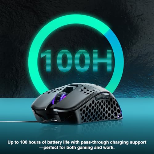 SOLAKAKA SM600 Honeycomb Shell Gaming Mouse Wireless,Tri-Modes BT/2.4G Wireless/Type-C Wired Gamer Mouse with 2 Side Buttons, Macro Programmable and RGB Light for PC/Mac/Laptop,Black - color: black