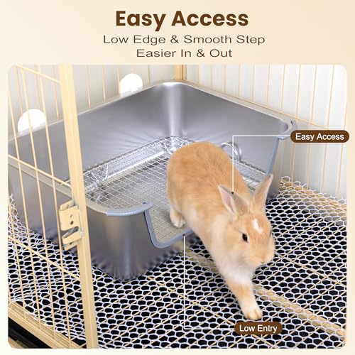 Rabbit Litter Box, Extra Large Bunny Litter Box with 304 Stainless Steel Sifting Tray & Hooks, Rabbit Litter Box, Easy to Clean and Odor Control (17.7" × 13.8" × 5.9")