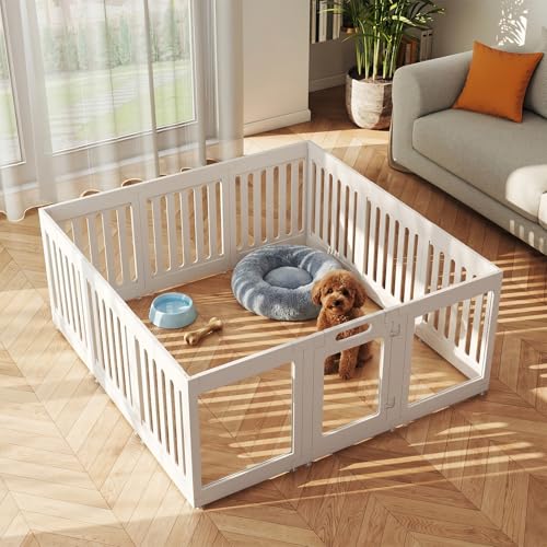 Acrylic Dog Playpen Indoor, 24" Puppy/Small Dog Play Pen with Door | Pet Playpen Fence for Puppies, Rabbits, Safety Double Lock Door, Easy Assemble and Clean, 12 Panels