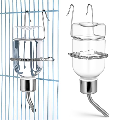 FENICAL No Drip Small Animal Water Bottle, 2pcs Pet Cage Drinking Dispenser Hanging Water Feeder with Spring and Hook, Resuable Leakproof Drink Container for Guinea Pig Hamster Rabbit, 180ml - size: 22.00X5.00X5.00CM