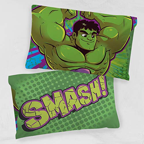 Jay Franco Marvel Hulk Super Soft Kids Pillowcase for Kids, Reversible | Double-Sided Superhero, Microfiber Kids Bedding, Standard Size 20x30, Machine Washable, Kids Gift (Official Marvel Product) - color: Green - Hulk
