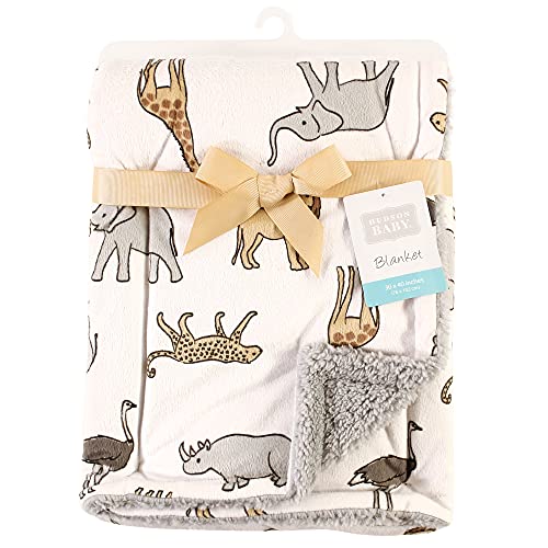 Hudson Baby Unisex Baby Plush Mink and Sherpa Blanket, Modern Neutral Safari, One Size - color: Modern Neutral Safari, size: One Size