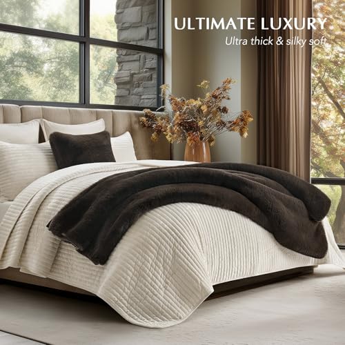 EVERGRACEHOME Faux Chinchilla Fur Throw Blanket, 60"x80", Espresso Mink | Luxury, Super Soft, 1220GSM, Fluffy Cozy Mink, Reversible Velvet Back, Warm Thick Heavy Winter Throw for Couch Bed, Gift - color: Espresso Mink, size: 60"x80"