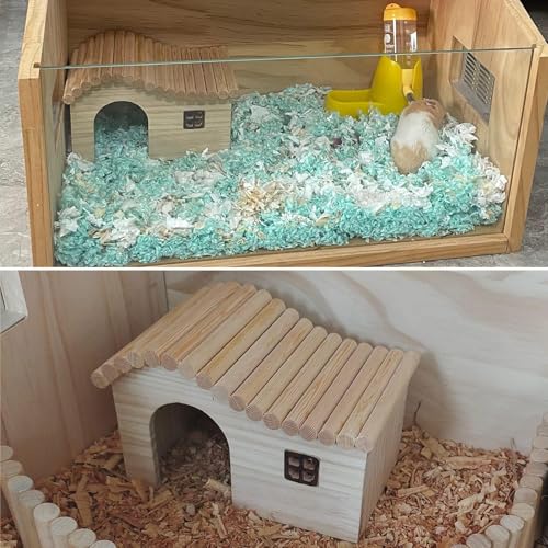 Hamster Wooden House with Windows Rat Wood Hideout Small Animal Climbing Play Hut for Dwarf Hamster Sugar Gliders Gerbil