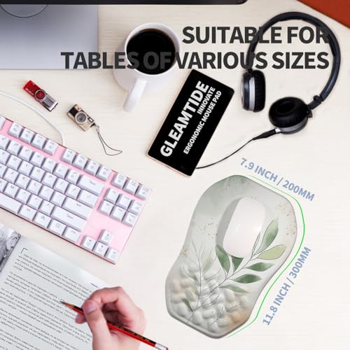 Ergonomic Raised Mouse Pad Wrist Support with Bilateral Slope Memory Foam Mousepad for Wrist Rest and Carpal Tunnel Pain Relief 11.8x7.9〃 Green Leaf - color: Green Leaf