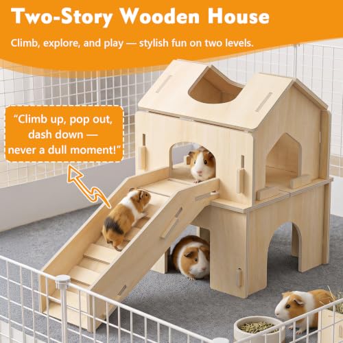 XiaZ Guinea Pig Hideout, Large Wooden Guinea Pig Castle with Stair, Detachable Double-Decker Small Animal House,Habitat Hideout for Dwarf Rabbit, Hamster, Chinchilla - size: style2:11.8 x 11.8 x 15.7 inches