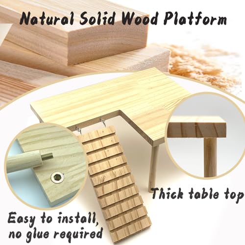 Wooden Hamster Platform with Legs, Large Syrian Hamsters Climbing Platforms with Ramp Kit Wood Ladder Bridge Rat Playing Toy Standing Table Gerbil Cage Accessories - size: Large