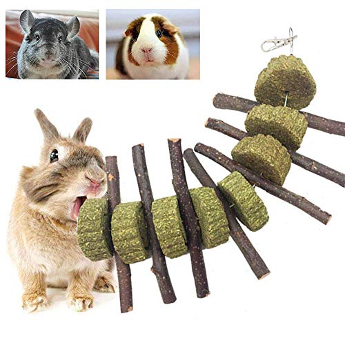 Bunny Chew Toys for Teeth, Organic Apple Wood Molar Sticks with Timothy Hay Circles for Bunny Chinchilla Guinea Pig Hamsters Holland Lop Prairie Dogs Squirrels Gerbils, Improves Dental Health - color: 1 PCS Apple Stick String