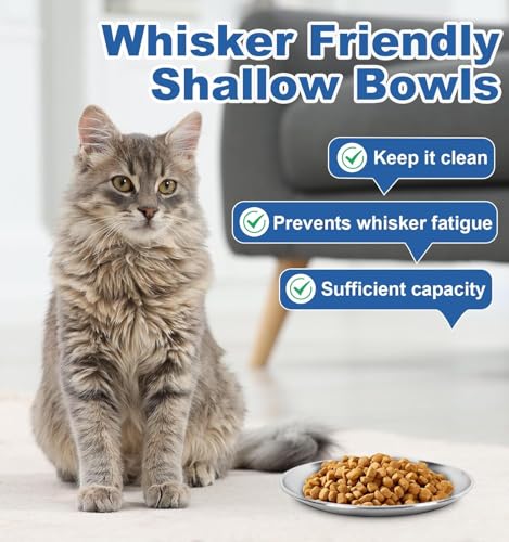 Supet Cat Plates for Wet Food, Non Slip Whisker Friendly Food Bowls, Stainless Steel Shallow Wide Dishes for Indoor Cats (13Oz, 10Pcs) - size: 10Pcs