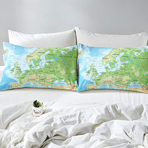 Erosebridal World Map Bed Sheets Twin Blue Ocean Sheet Set 3 Pcs for Kids Boys Girls, Map of Various Countries Fitted Sheet with 1 Flat/Top Sheet and 1 Pillow Case Breathable Home Room Dorm Decor - color: Style 12, size: Twin