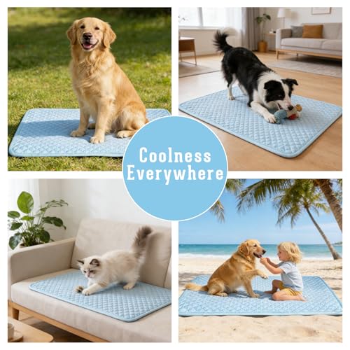 Dog Cooling Mat 2.0, Blue, Thick Long-lasting Cooling Mat for Dogs, Upgraded Self-Cooling Tech No Water, Q-Max>0.5, Chew Resistant Waterproof Fully Washable Pet Cooling Mat, Fit for Dogs & Cats - size: 29.52"Lx18.89"W