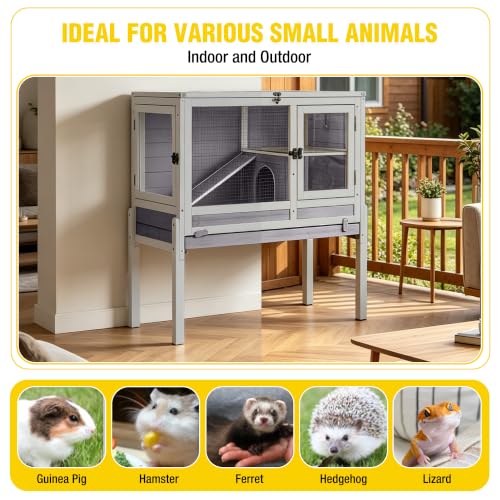 Aivituvin Wooden Guinea Pig Cages Indoor with Removable Stand, Anti Chewing Rabbit Hutch with Ramp and Wire Mesh, 2 Story Small Animals House Habitat with Pull Out Tray (Gray&Purple) - color: Gray&Purple