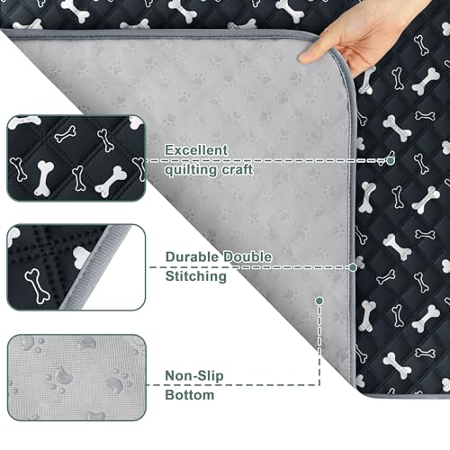 Eterish Reusable Washable Pee Pads for Dogs Large/Extra Large 36'' x 41'' 2 Pack, Absorbent Pet Puppy Dog Training Pads Non-Slip, Waterproof Whelping Potty Pads for Dogs Leak-Proof - color: Black/Bone, size: 2 Pack (36"x41")
