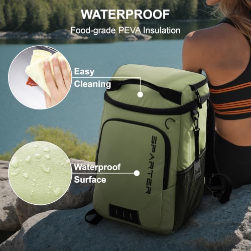 SPARTER Backpack Cooler Insulated Leak Proof 33/49 Cans, 2 Insulated Compartments Thermal Bag, Portable Lightweight Beach Travel Camping Lunch Backpack for Men and Women - color: Green, size: 33 Can