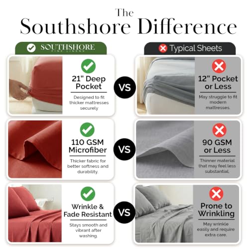 Southshore Fine Living, Inc. 21-Inch Terracotta Sheets Extra Deep Pocket King Sheet Set, 6 Piece King Size Sheets Set, 100% Microfiber Pet Hair Resistant Bedding, Hotel Quality Wrinkle Free - Marsala - color: 05 - Marsala (Terra Cotta), size: King