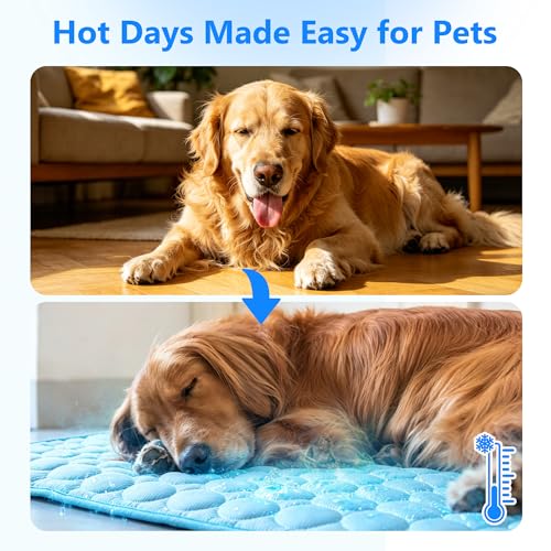 MCEAST Dog Cooling Mat 39" x 27.5" Self Cooling Pad for Dogs & Cats Non-Slip Cool-Chill Mats Summer Pet Blanket with Storage Bag Washable & Portable Cool Pet Pad for Floor Sofa Bed Car Travel, Large - size: Large