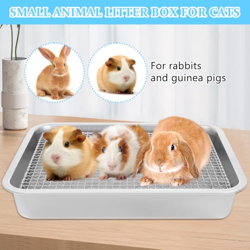 Guinea Pig Box with Stainless Steel Grid and Washable Pad Small Animal Toilet Training Accessories for Dwarf Rabbit Ferret Chinchilla, Easy Clean Less Stink 17"*13"*2.5"