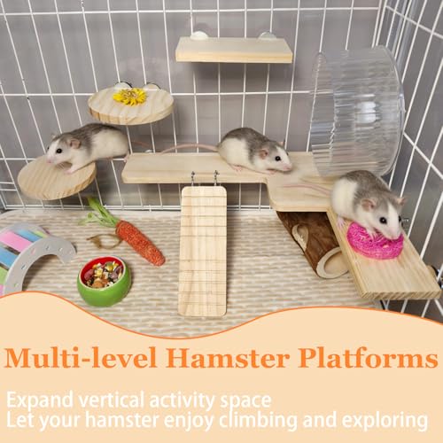 Hamster Cage Platform L-Shaped Wooden Hamster Cage Accessories Rat Climbing Toys Ledge with Ladder for Sugar Glider Mice Mouse Chinchilla Squirrel (L) - size: L