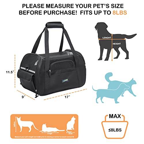 JESPET Soft-Sided Kennel Pet Carrier for Small Dogs, Cats, Puppy, Airline Approved Cat Carriers Dog Carrier Collapsible, Travel Handbag & Car Seat - color: Black, size: 17.0"L x 9.0"W x 11.5"H
