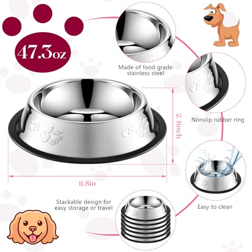 8 Pack Stainless Steel Dog Bowls Metal with Rubber Base Non-Slip Pets Puppy Cats Feeding Food and Water Bowls Dishwasher-Safe for Indoor Small Medium Large Dogs Cats Kitten Rabbit(47.3 oz) - size: 47.3 oz