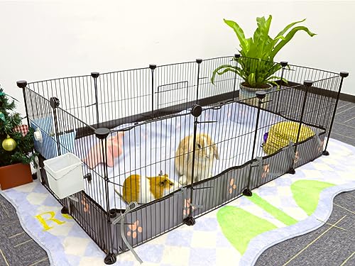 CHEGRON Guinea Pig Cages 8 Sq Ft Expandable C&C Cage Habitats for 2 Small Animal Pet Playpen Metal Grids Indoor Rabbit Fence Hedgehog Cage with PVC Bottom, 48 x 24 x 15.7 inch, 12 Panels - color: Grey-with Rope Liner