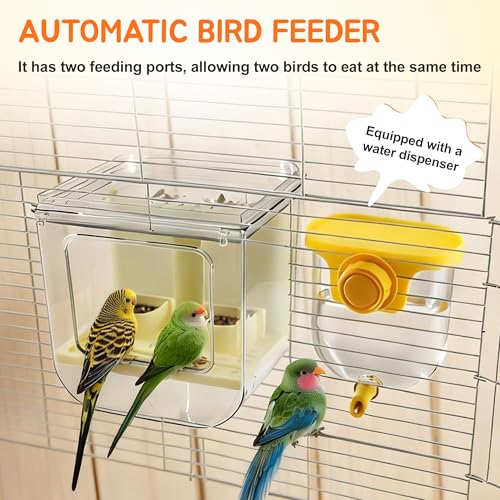 No Mess Bird Feeder Water Dispenser Set, Yellow, 1 Set | Multifunctional Seed Feeder, Easy Cleanup Bird Cage Accessories - color: Beige, Yellow