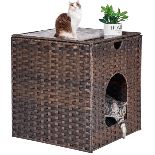 Cat Litter Box Enclosure, Hidden Litter Box Furniture with Litter Mat | Space Saving Design, Side Entry Design, Removable Top for Easy Cleaning, Easy Assembly, Side Grip Cutouts for Easy Moving - color: Brown, size: 18.2'' L x 18.2'' W x 20.5'' H