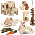 8 Pcs Hamster Cage Accessories Hamster Starter Kit with Maze Wood House, Bridge, Seesaw, Chew Toys Set for Gerbils and Mice Small Animals Habitat Supplies(Classic Villa) - style: Classic Villa