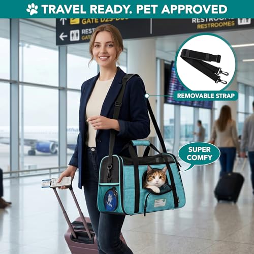 PetAmi Airline Approved Pet Carrier for Cats Small Dogs, Large Heather Blue | Soft Sided TSA Travel Bag, Sherpa Bed, Breathable Mesh Ventilation, Collapsible Bowl, Fits Under Seat, Up to 18 lbs - color: Heather Blue, size: Large - 19.5"L x 10.2"W x 12"H