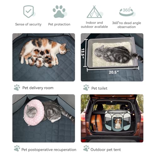 Siedihit Dog Cat Playpen Tent Crate Cage with 2 Washable Pads, Small Grey | Pet Nursing Enclosure Camping Rest Zone for Recovering Pets New Pet Quarantine Room Portable Pop Up Easy Set up lightweight - color: Grey with 2 Pads