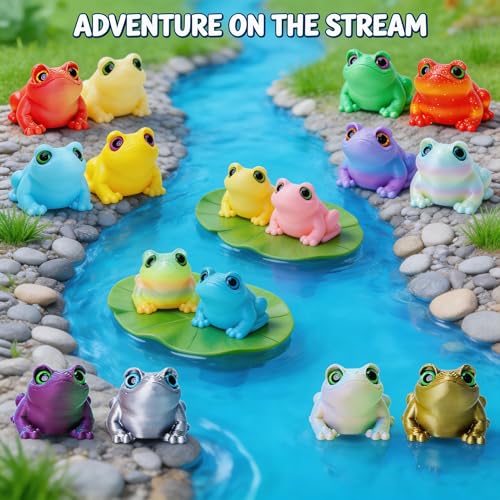 16Pcs Mini 3D Printed Frog Bulk, Articulated Frog Small Animal Figurines, 3D Printed Fidget Toys for Easter Basket Stuffers, Easter Egg Fillers for Kids, Desk Pets for Classroom Prizes