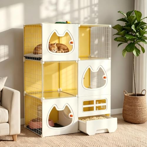 Cat Cage with Litter Box & Clear Door,Indoor Cat Cage Playpen,DIY Cat Enclosures Catio,Multi-Level Detachable Metal,Ferret Cage 42" x 18" x 28" - size: 28.0"L x 18.1"W x 41.7"H