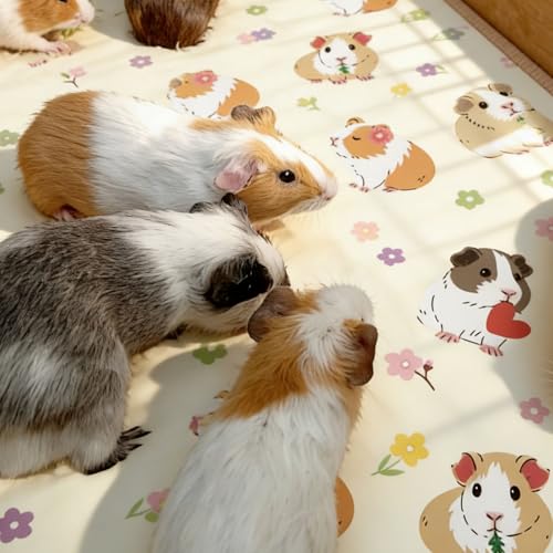JarThenaAMCS 3Pcs Guinea Pig Cage Liners 47 x 24 Inch Washable Guinea Pig Pee Pads Cute Floral Reusable Pee Mat Absorbent Bedding for Small Animals Rabbit Hamster Chinchilla Ferret Rat