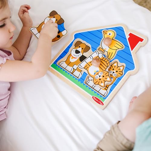 Melissa & Doug Pet Animals Jumbo Knob Puzzle, Wooden Peg Puzzle for Toddlers, Educational Toy for Shape Recognition and Fine Motor Skills, Ages 1+ - size: Small, style: Pets