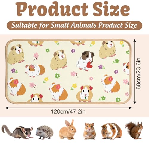 JarThenaAMCS 3Pcs Guinea Pig Cage Liners 47 x 24 Inch Washable Guinea Pig Pee Pads Cute Floral Reusable Pee Mat Absorbent Bedding for Small Animals Rabbit Hamster Chinchilla Ferret Rat